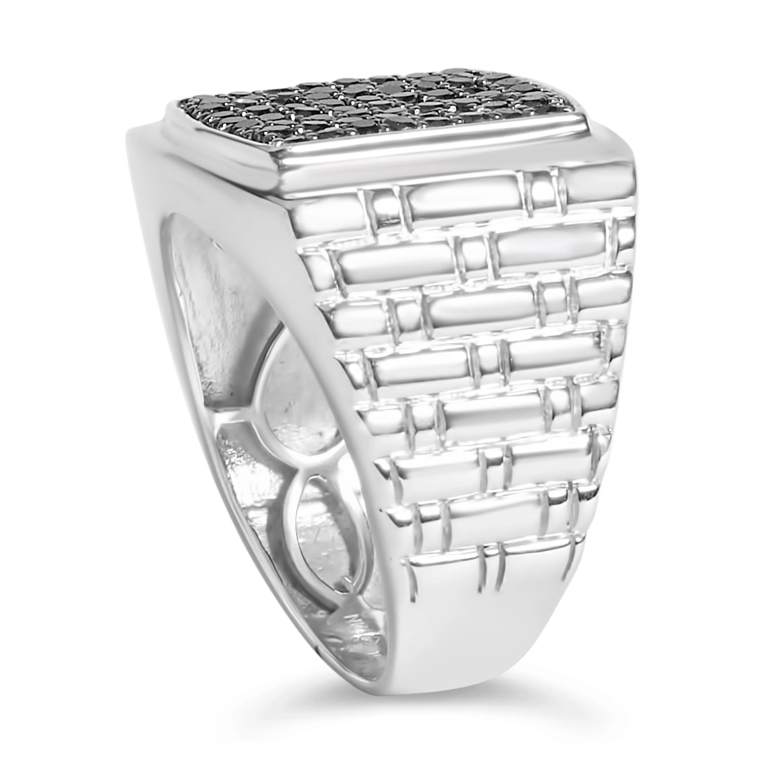 .925 Sterling Silver 1 1/4 Cttw Treated Black Diamond Cluster Men's Band Ring