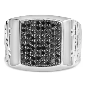 .925 Sterling Silver 1 1/4 Cttw Treated Black Diamond Cluster Men's Band Ring