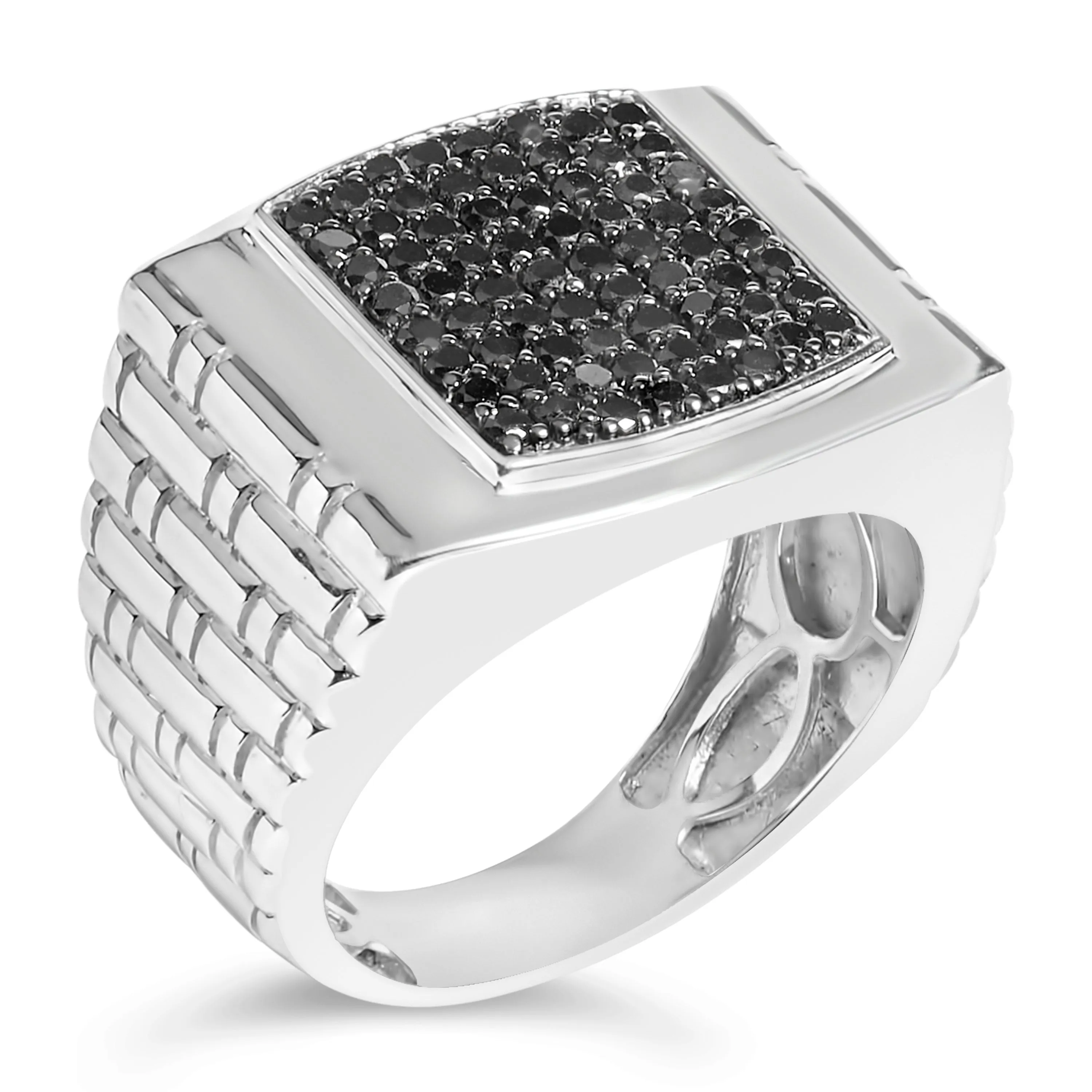 .925 Sterling Silver 1 1/4 Cttw Treated Black Diamond Cluster Men's Band Ring