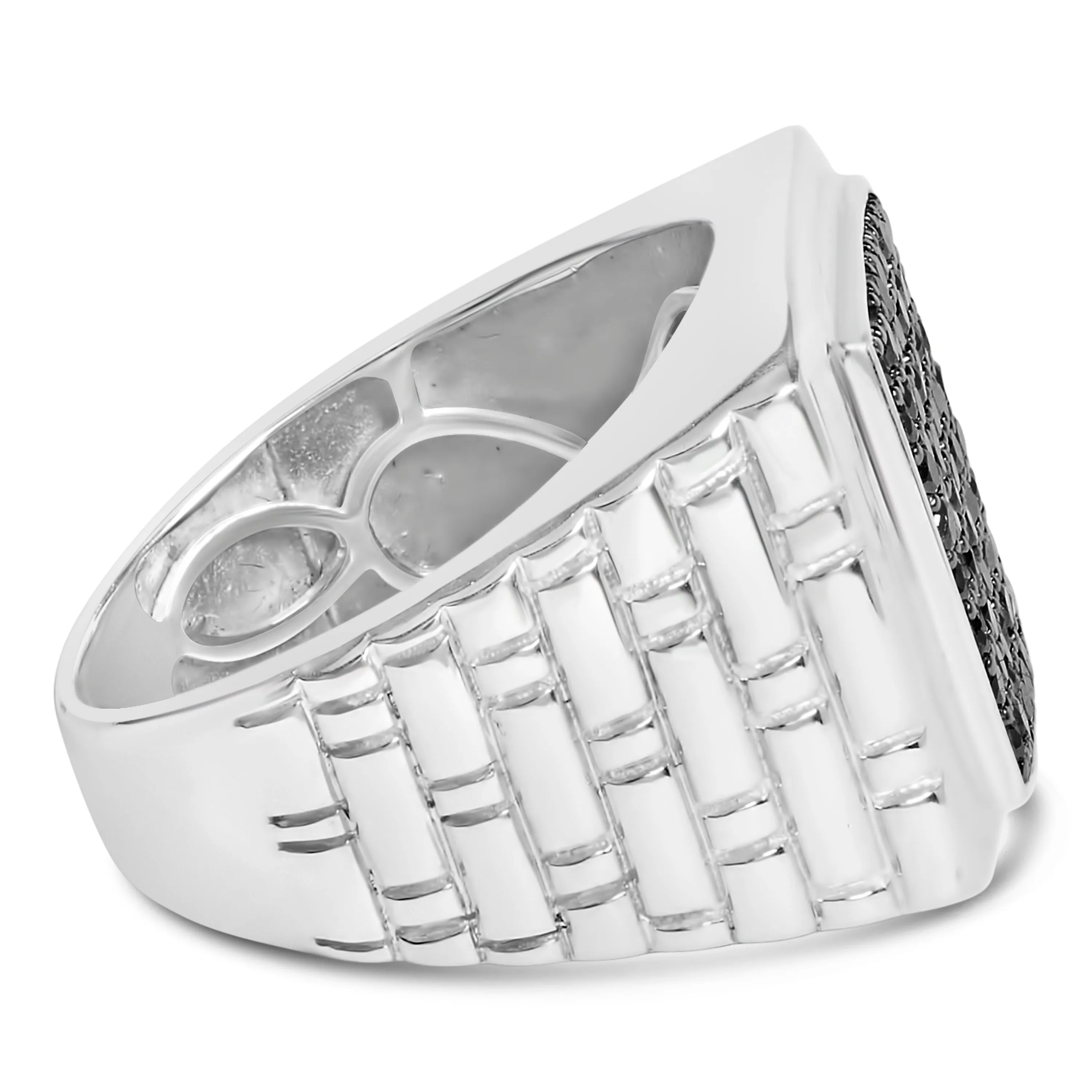 .925 Sterling Silver 1 1/4 Cttw Treated Black Diamond Cluster Men's Band Ring