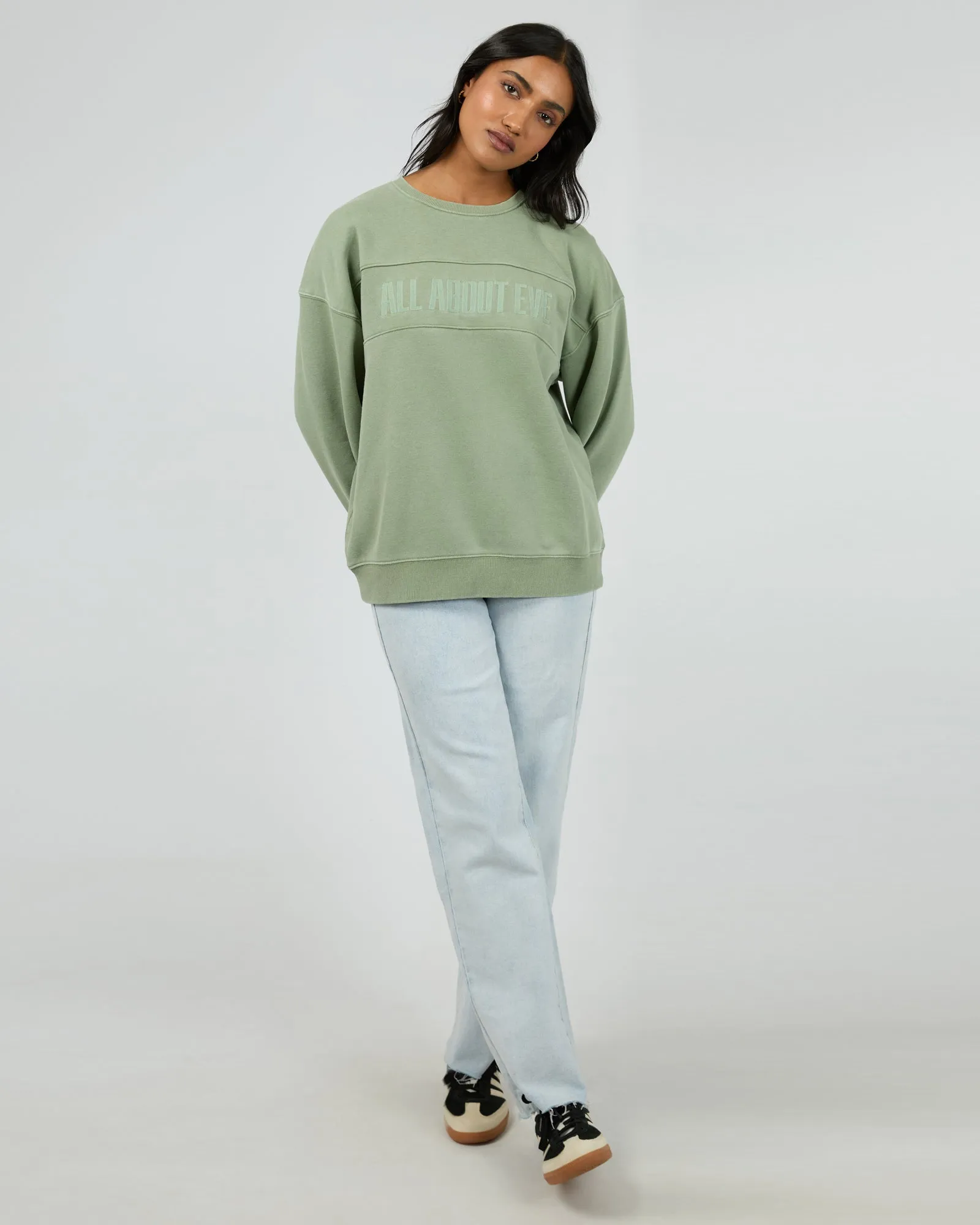 All About Eve Vital Washed Oversized Crew Khaki