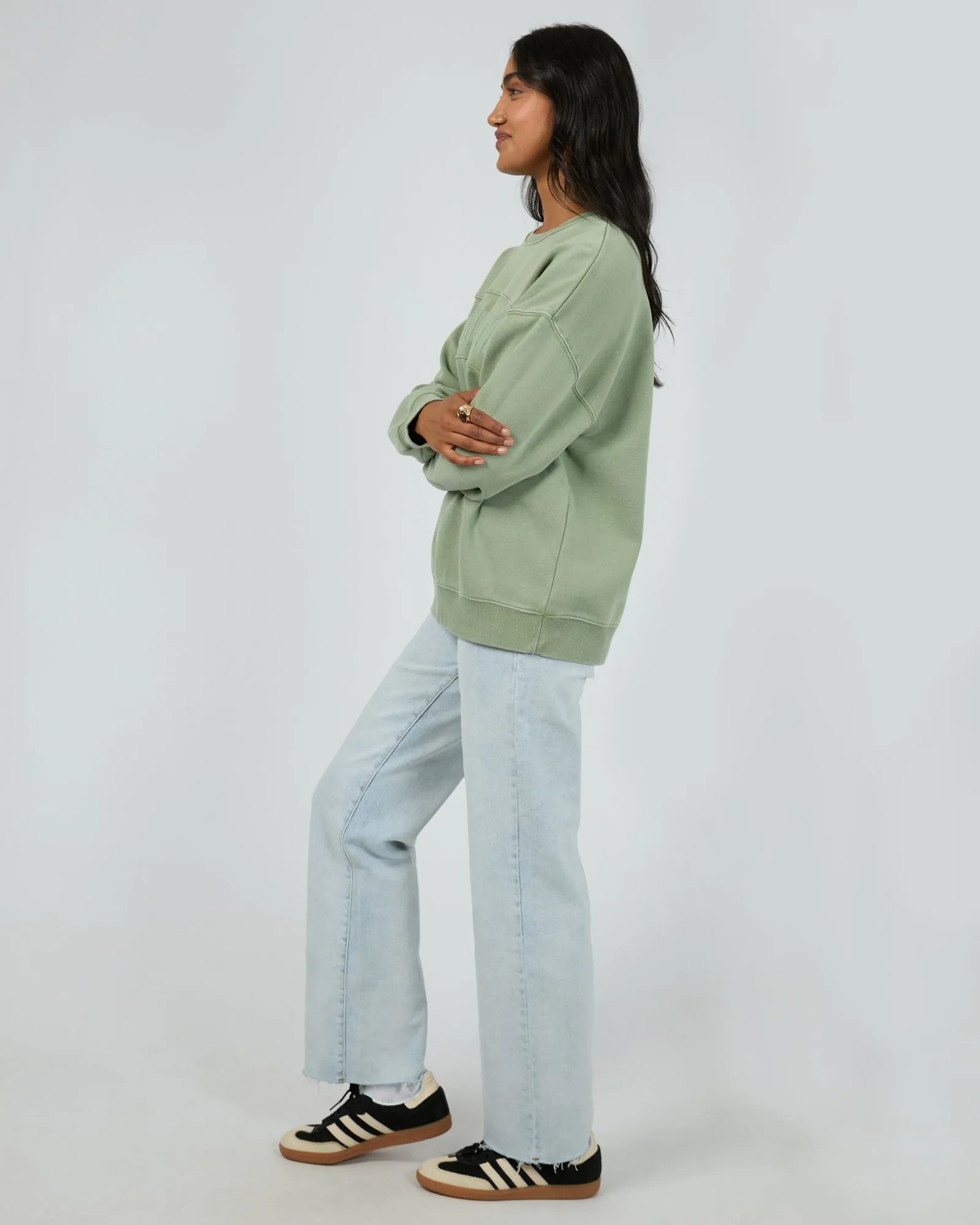 All About Eve Vital Washed Oversized Crew Khaki