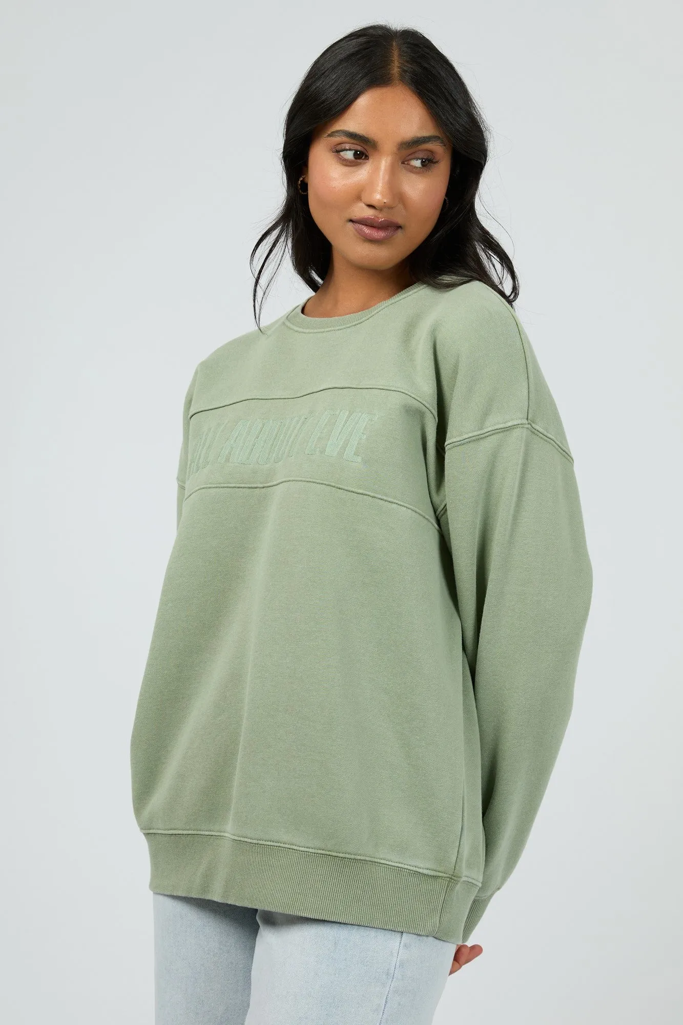 All About Eve Vital Washed Oversized Crew Khaki