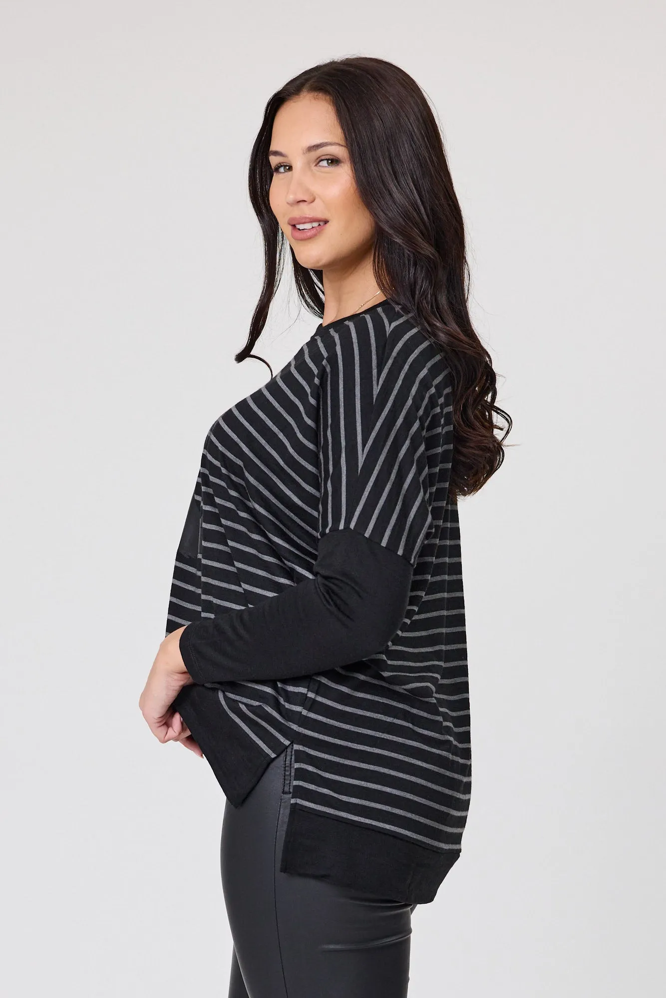 Alpine by Shine On Brunswick Striped Merino Top Black Grey