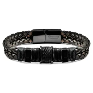 Crucible Los Angeles Dark Brown Leather with Black Nylon Cord and Black IP Stainless Steel Beads