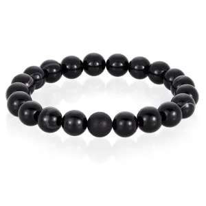Crucible Los Angeles Polished Black Banded Agate and Black Matte Onyx 10mm Natural Stone Bead Stretch Bracelet
