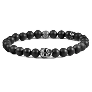 Crucible Los Angeles Single Skull Stretch Bracelet with 8mm Matte Black Onyx Beads