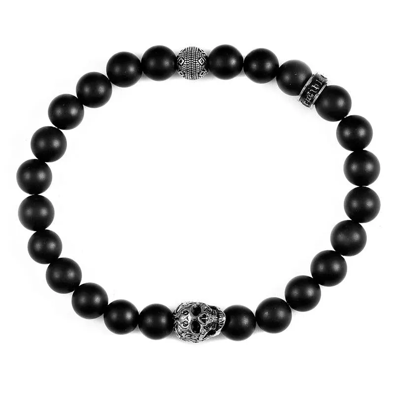 Crucible Los Angeles Single Skull Stretch Bracelet with 8mm Matte Black Onyx Beads