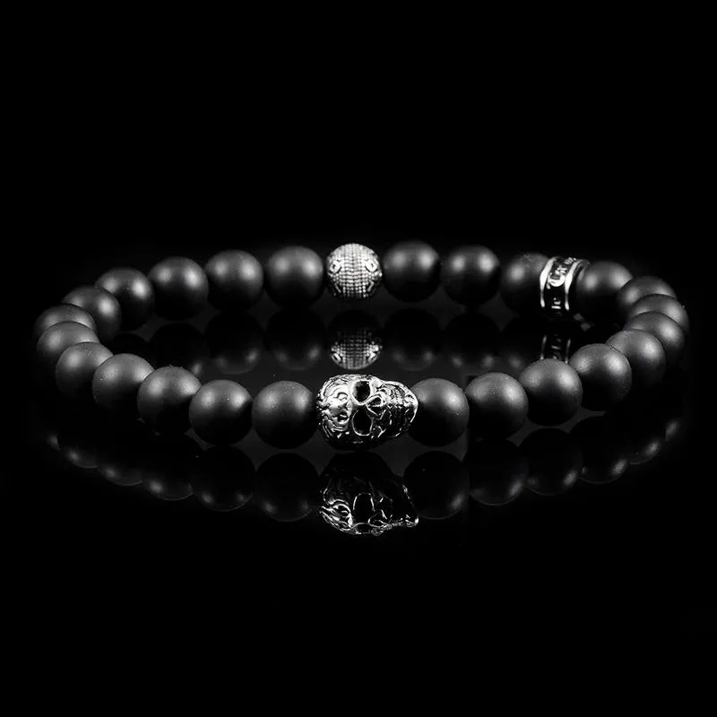 Crucible Los Angeles Single Skull Stretch Bracelet with 8mm Matte Black Onyx Beads