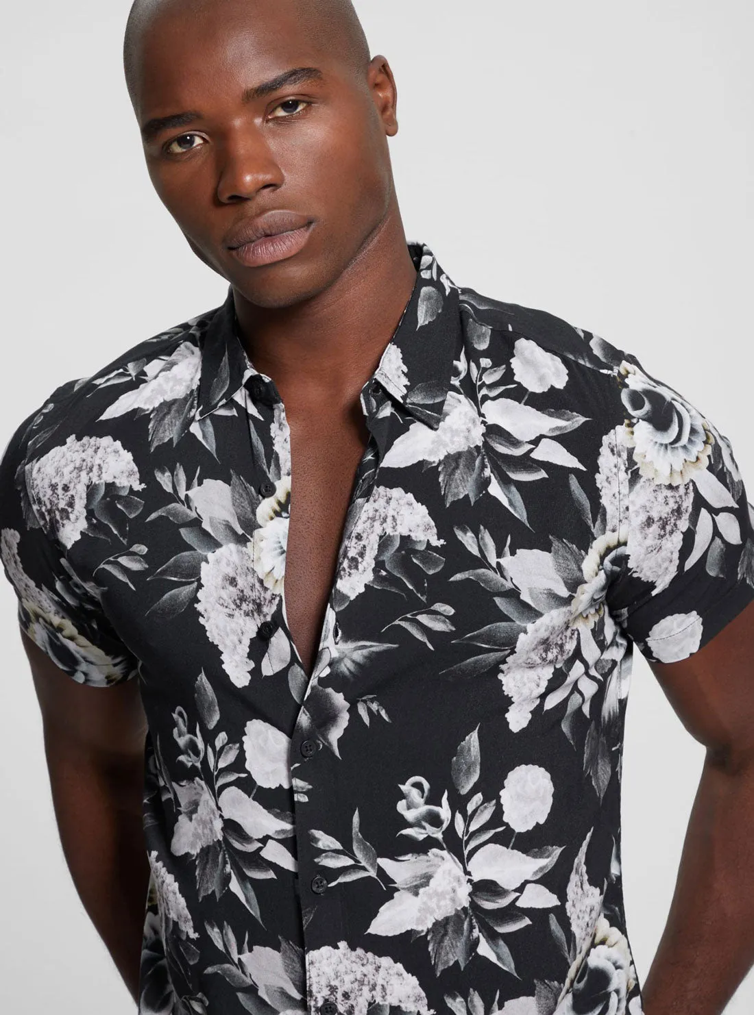 Eco Black Rayon Floral Shirt Guess
