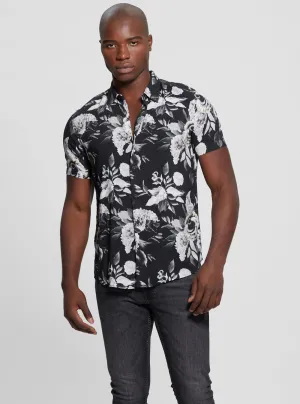 Eco Black Rayon Floral Shirt Guess