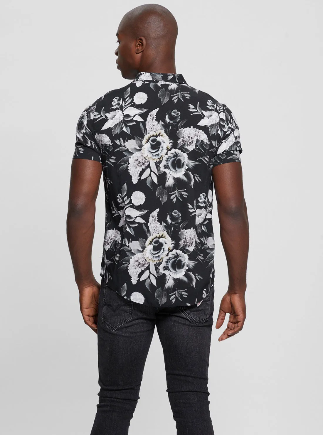 Eco Black Rayon Floral Shirt Guess