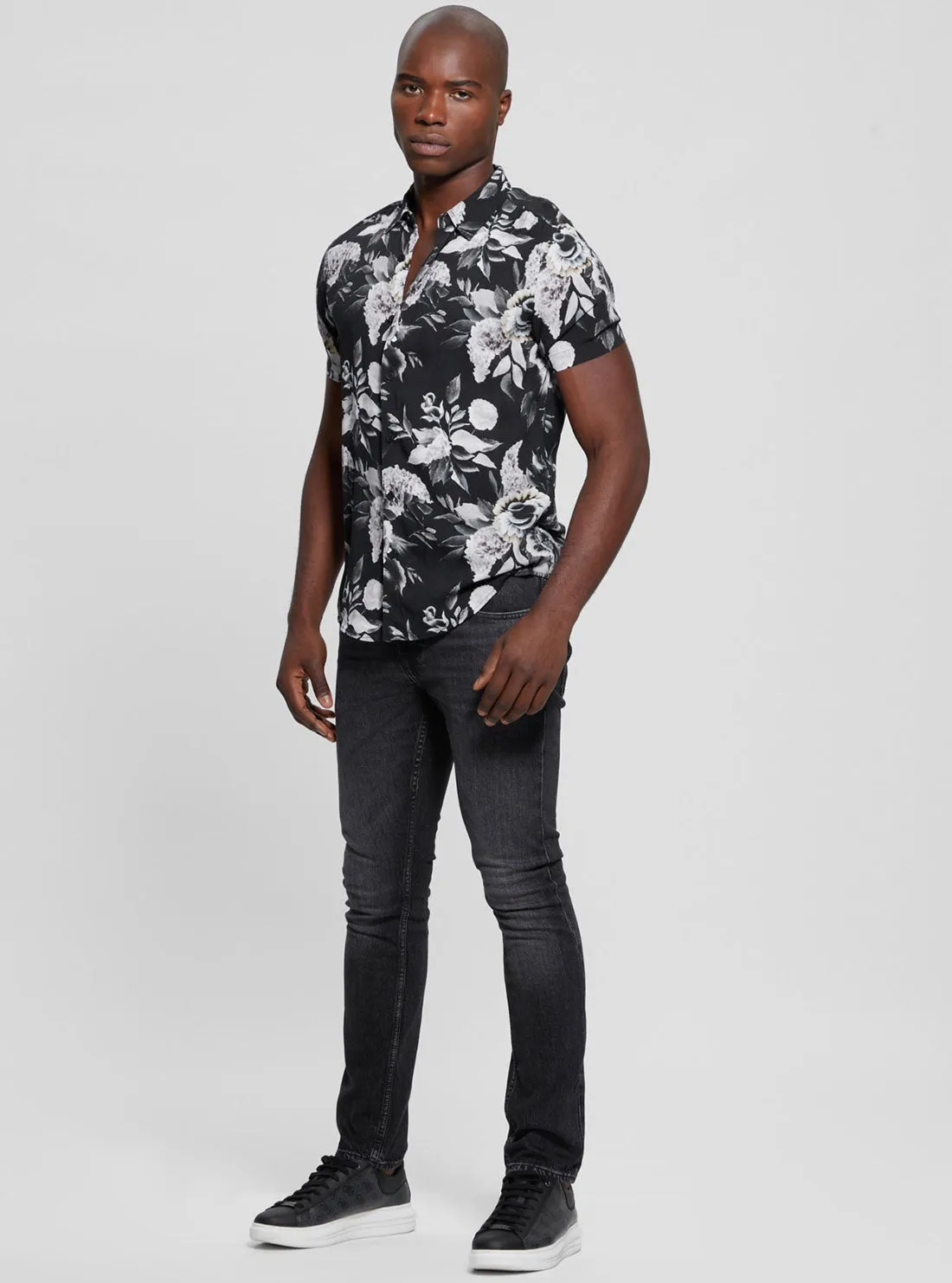 Eco Black Rayon Floral Shirt Guess