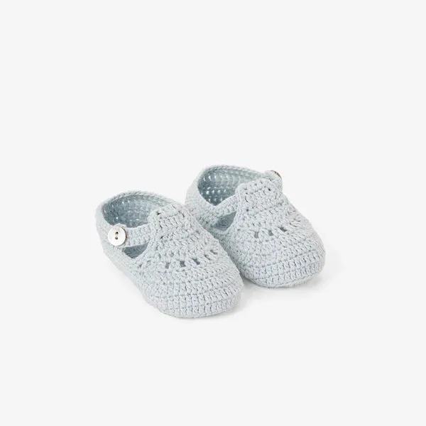 Elegant Baby Pale Blue T-Strap Hand Crocheted Baby Booties - Blue