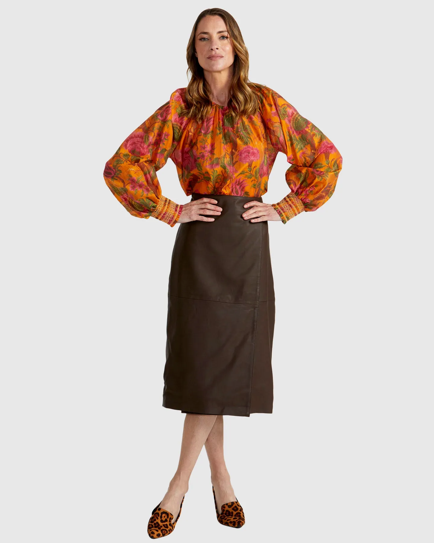 Fate Panama Top Orange Floral