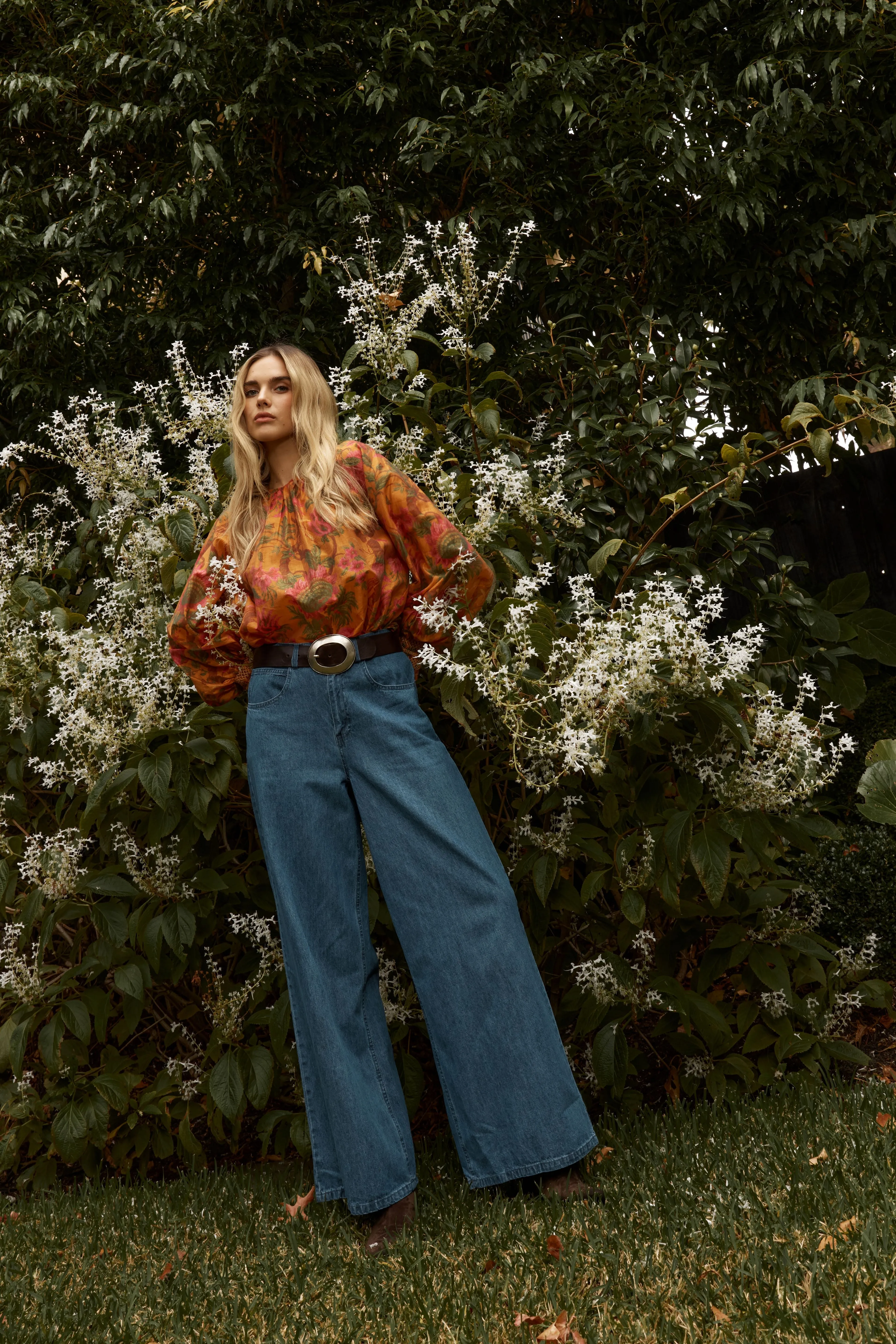 Fate Panama Top Orange Floral