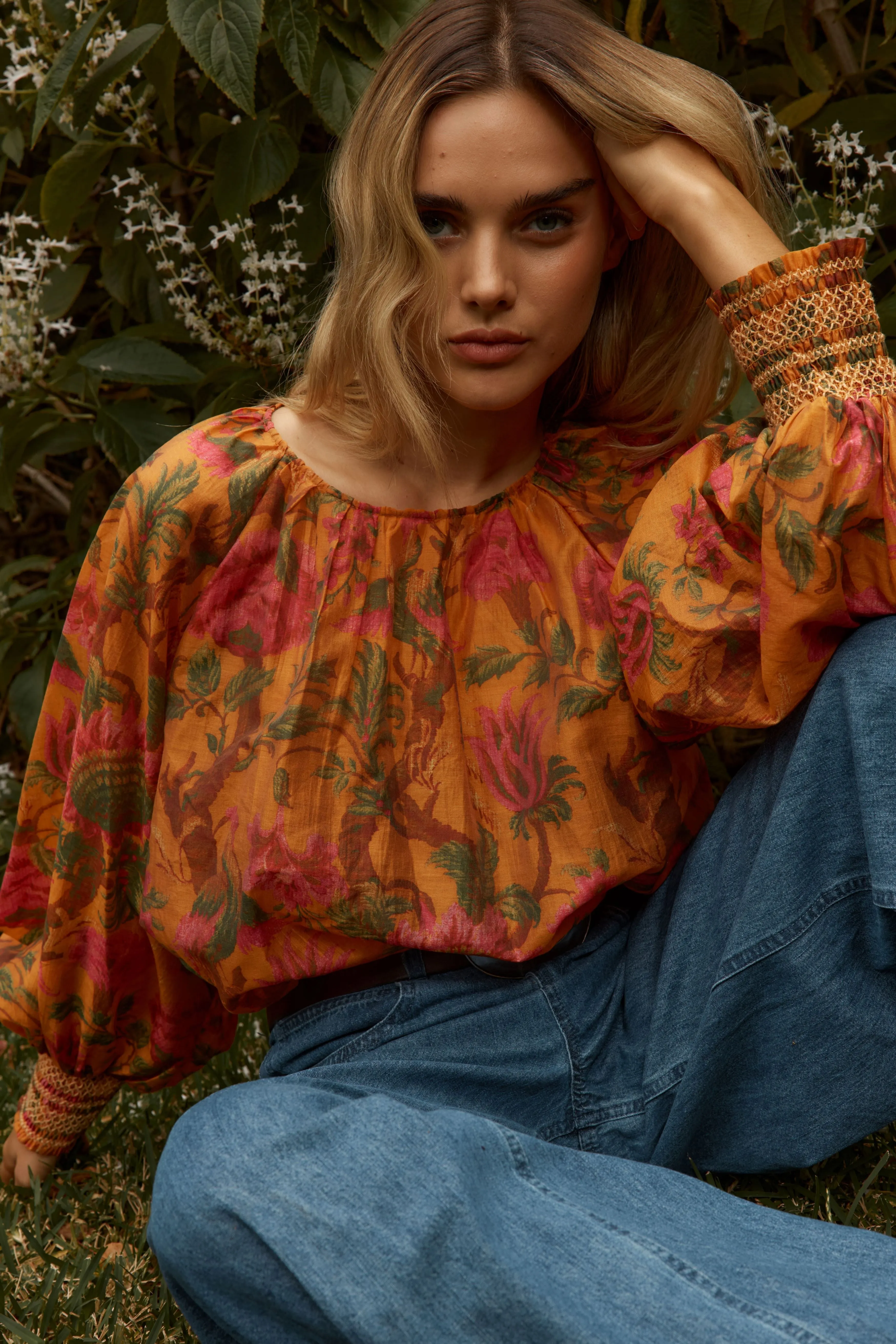 Fate Panama Top Orange Floral