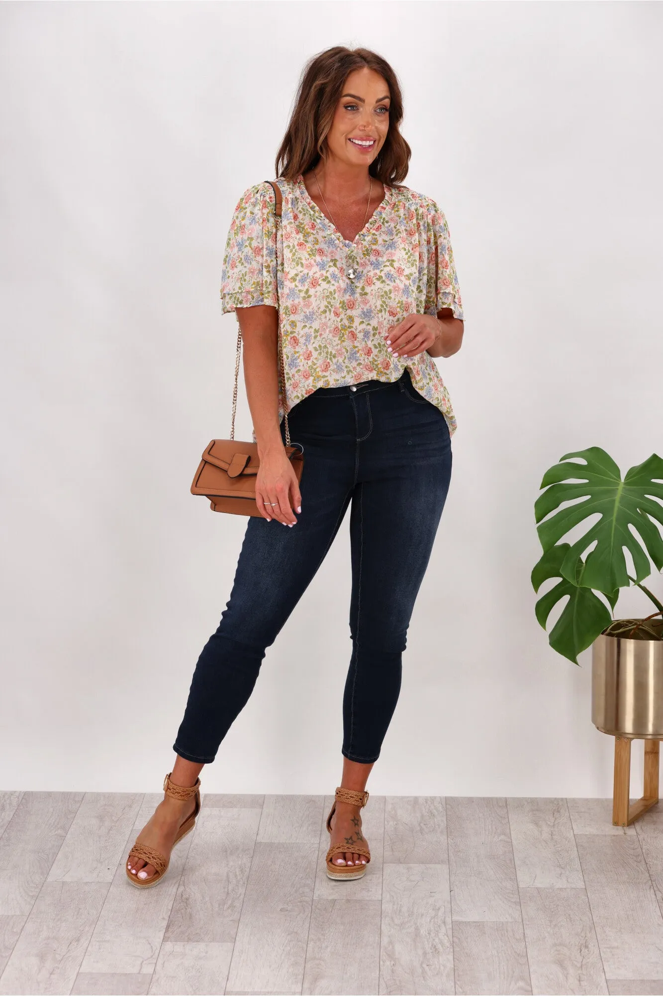 Gloss by Shine On Allie Shirred Detail Top Summer Floral