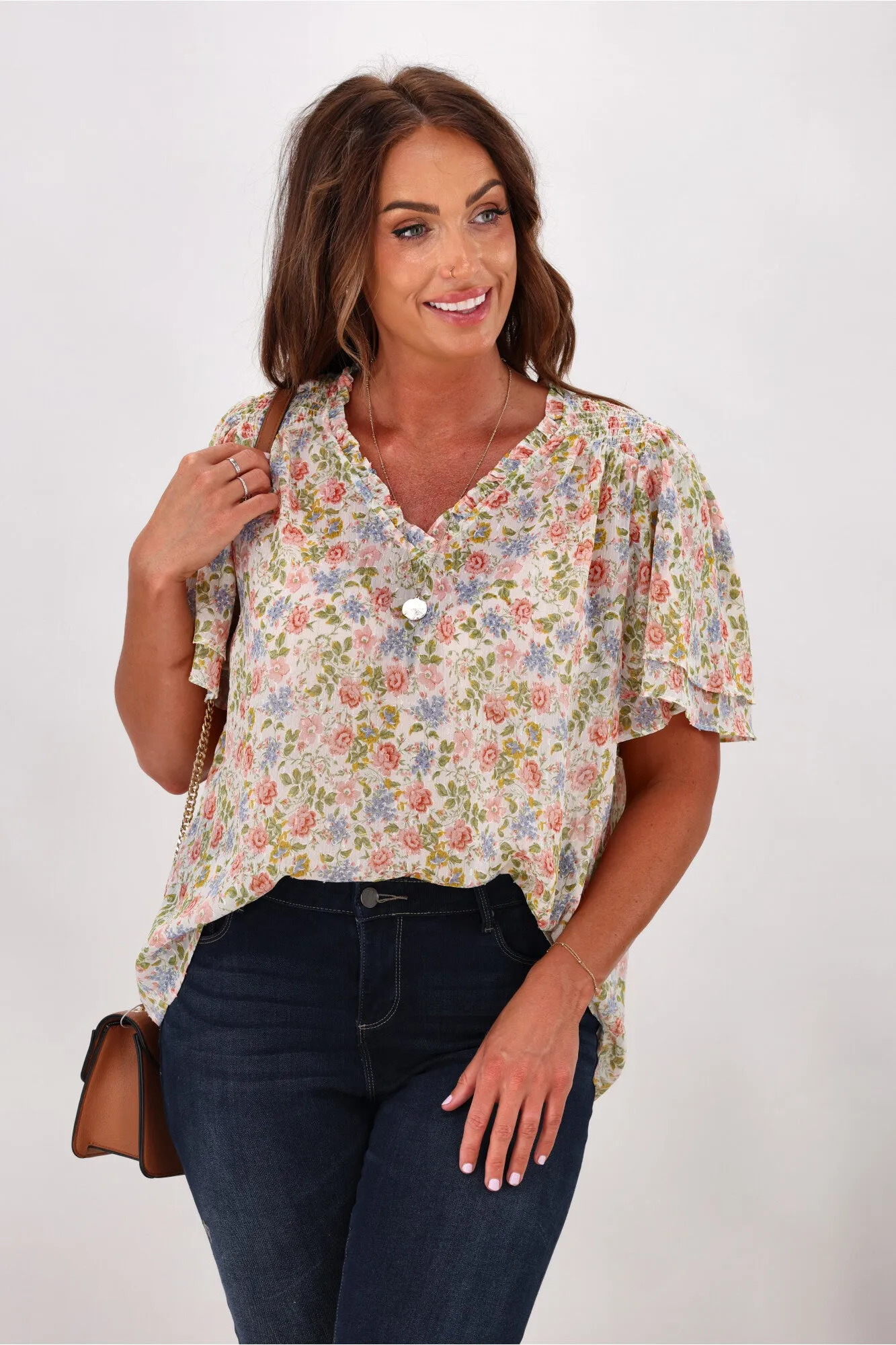 Gloss by Shine On Allie Shirred Detail Top Summer Floral