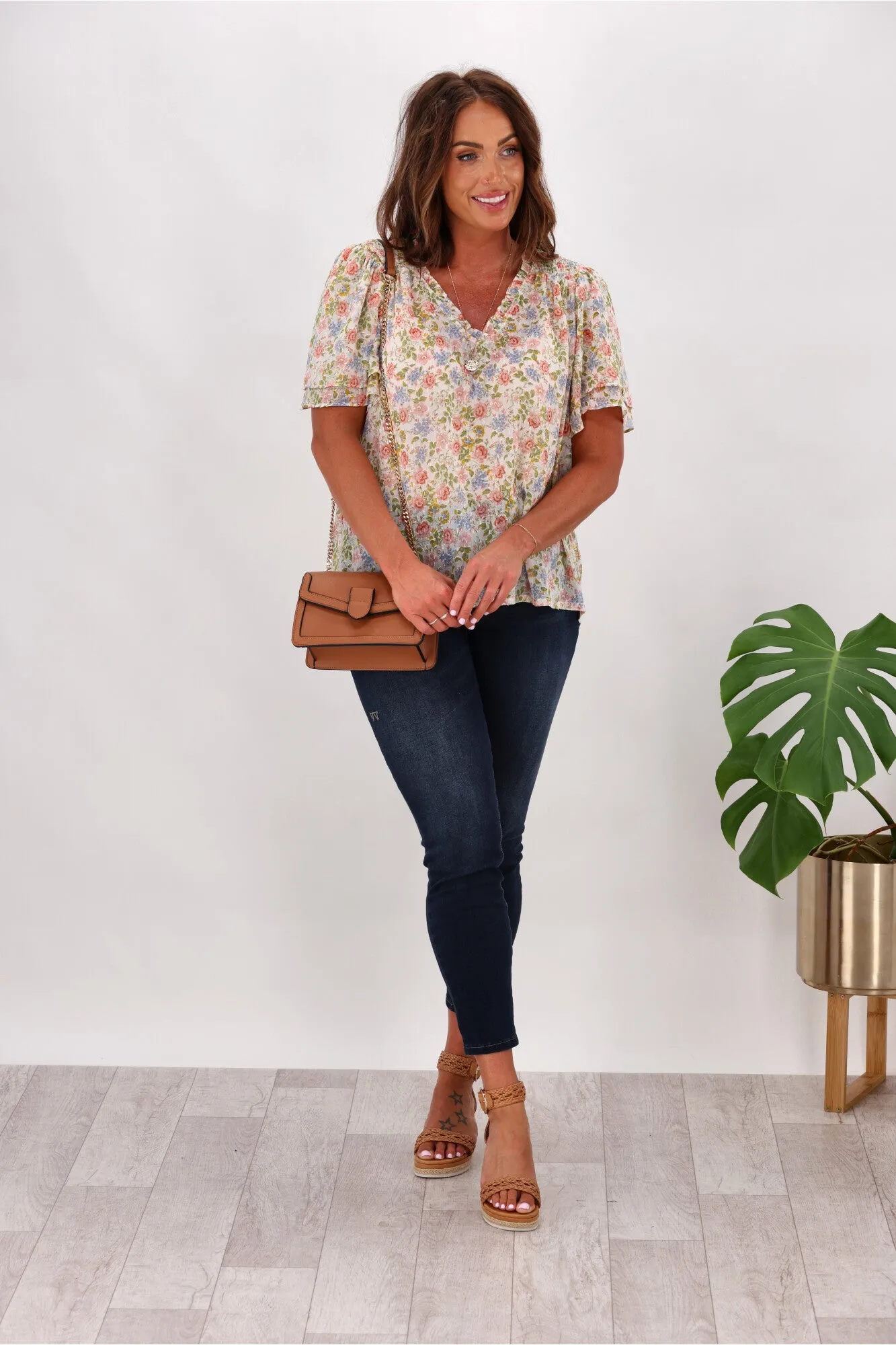Gloss by Shine On Allie Shirred Detail Top Summer Floral