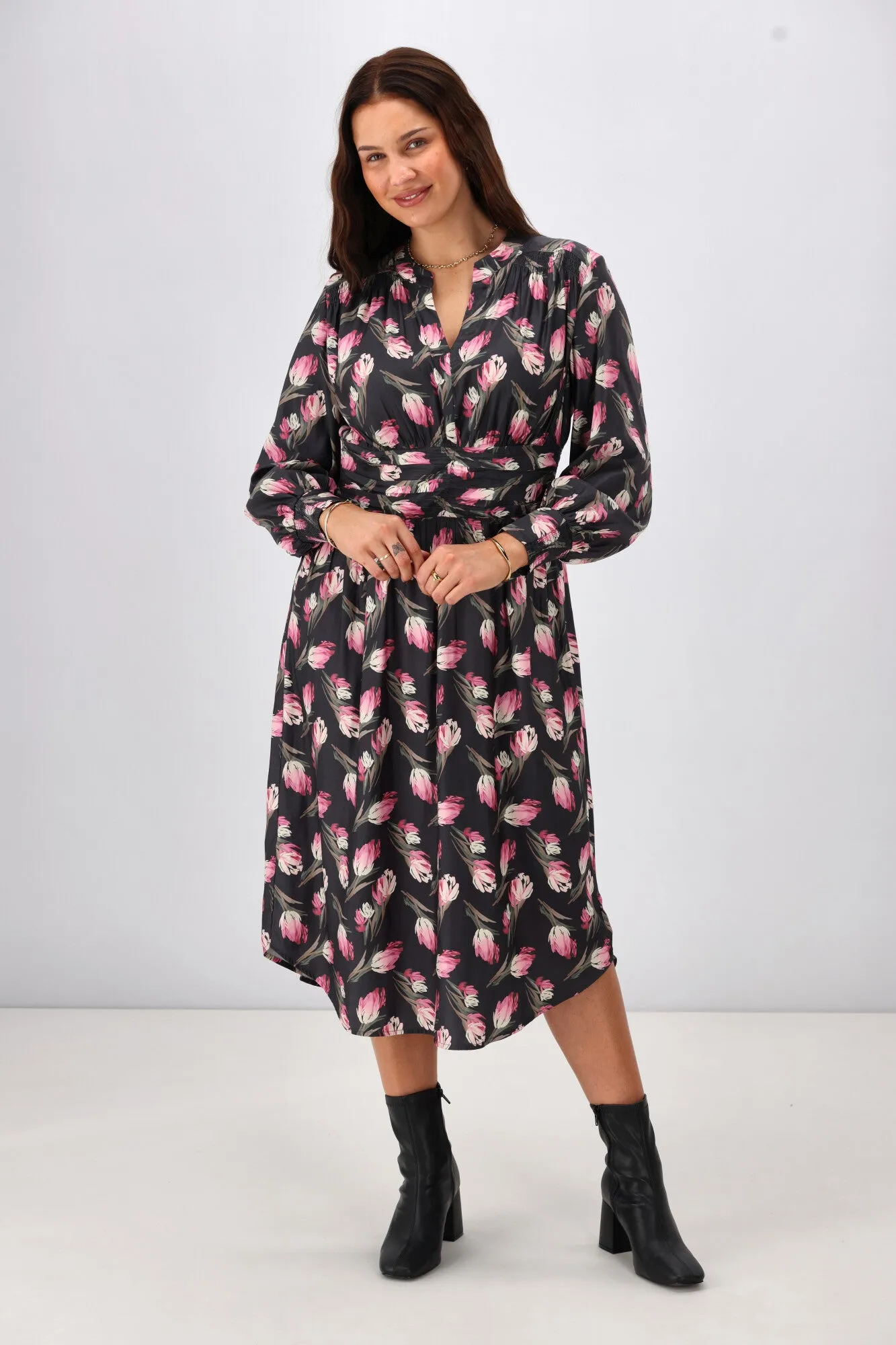 Gloss The Label Ellery Shirred Detail Dress Autumn Floral
