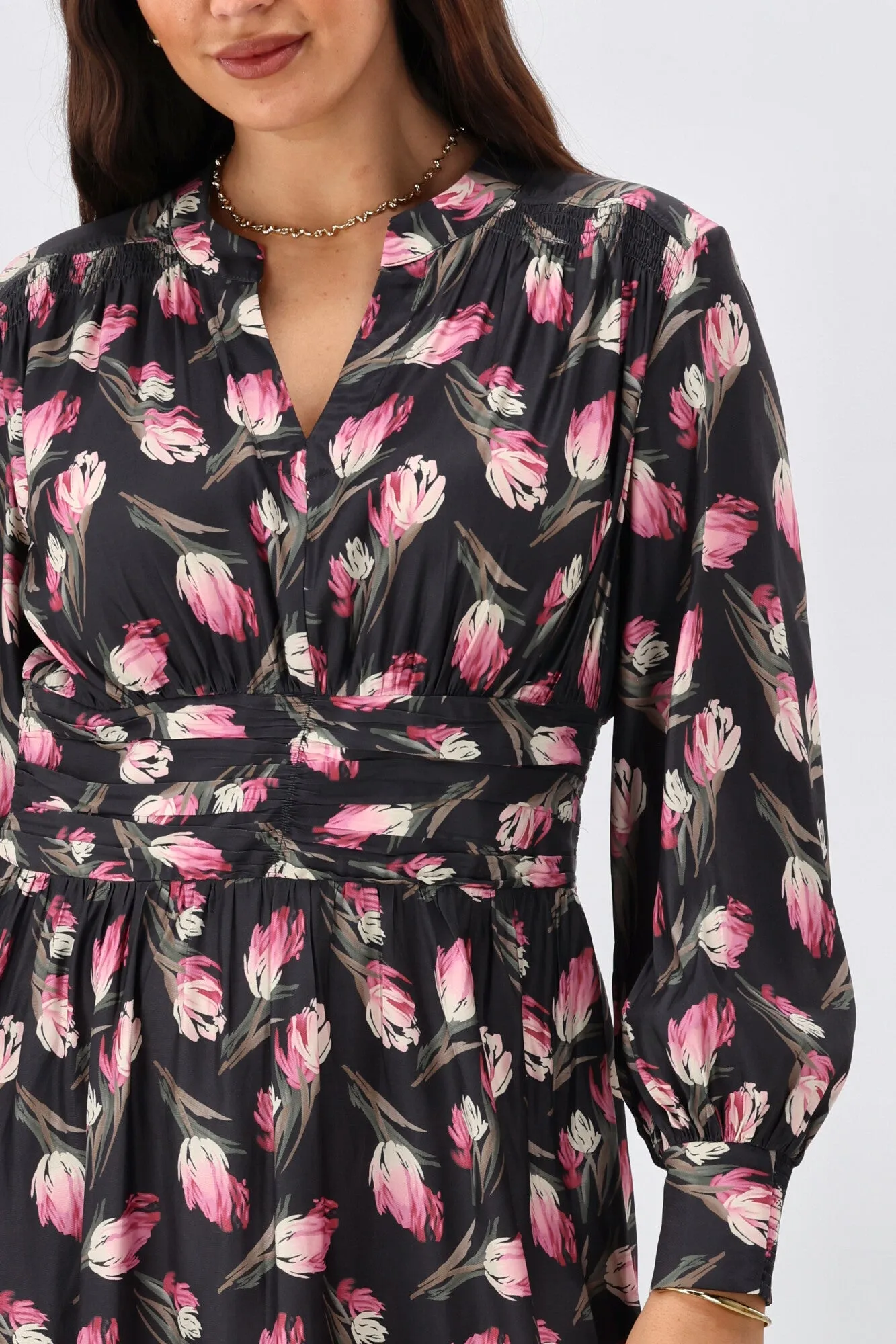 Gloss The Label Ellery Shirred Detail Dress Autumn Floral