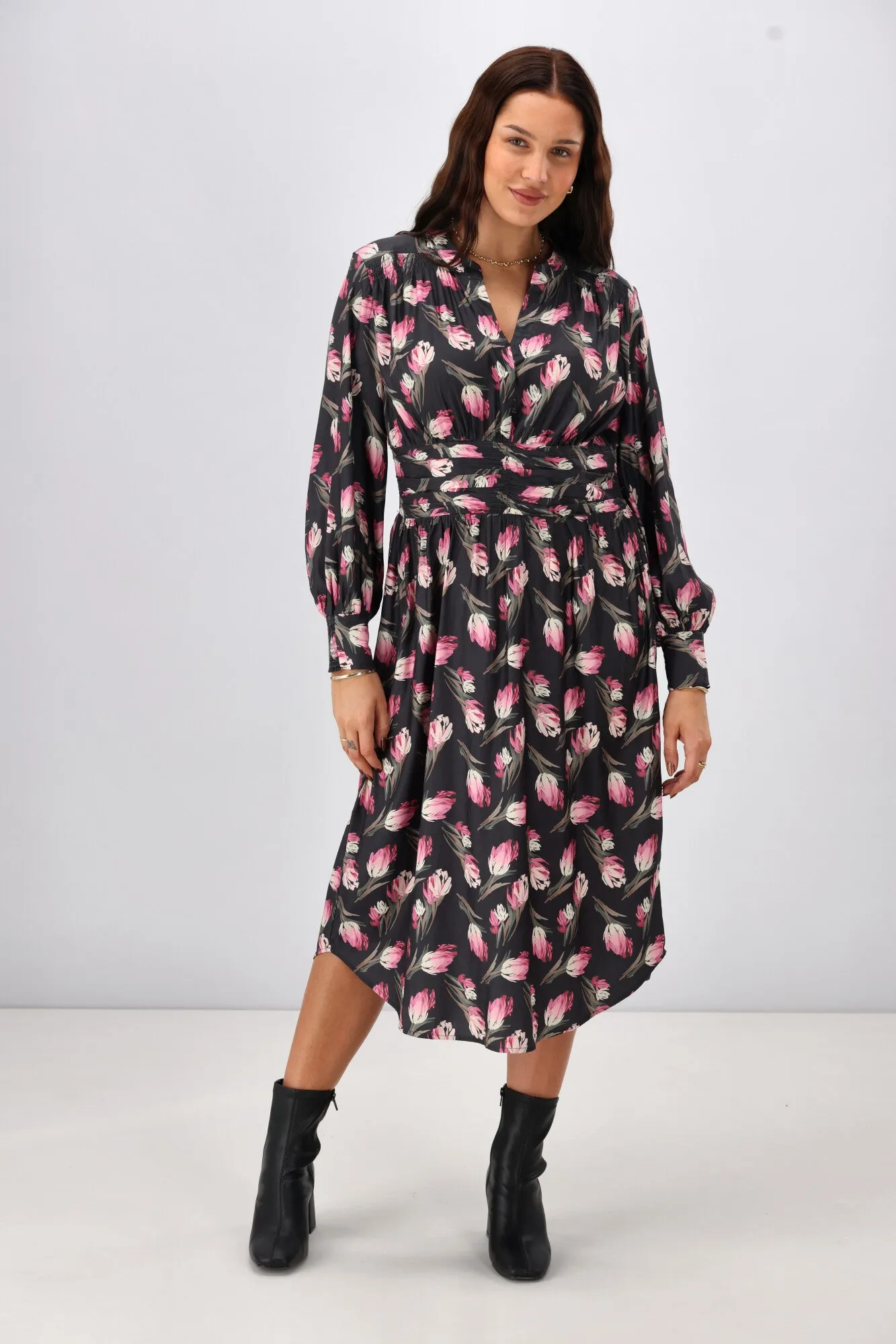 Gloss The Label Ellery Shirred Detail Dress Autumn Floral