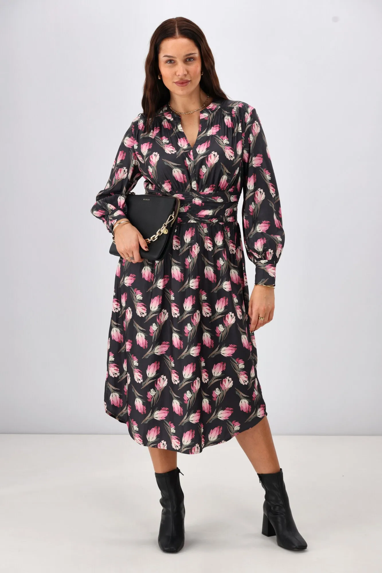 Gloss The Label Ellery Shirred Detail Dress Autumn Floral