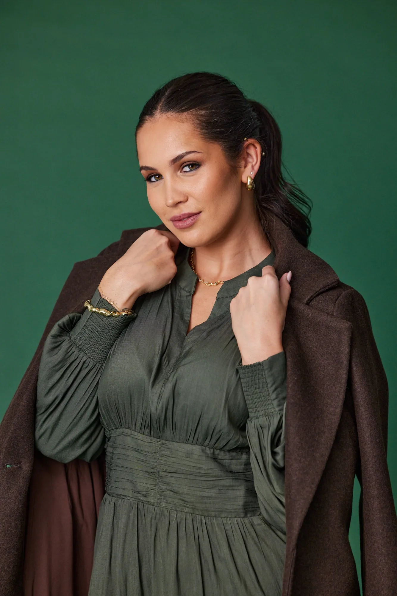 Gloss the Label Ellery Shirred Detail Dress Olive