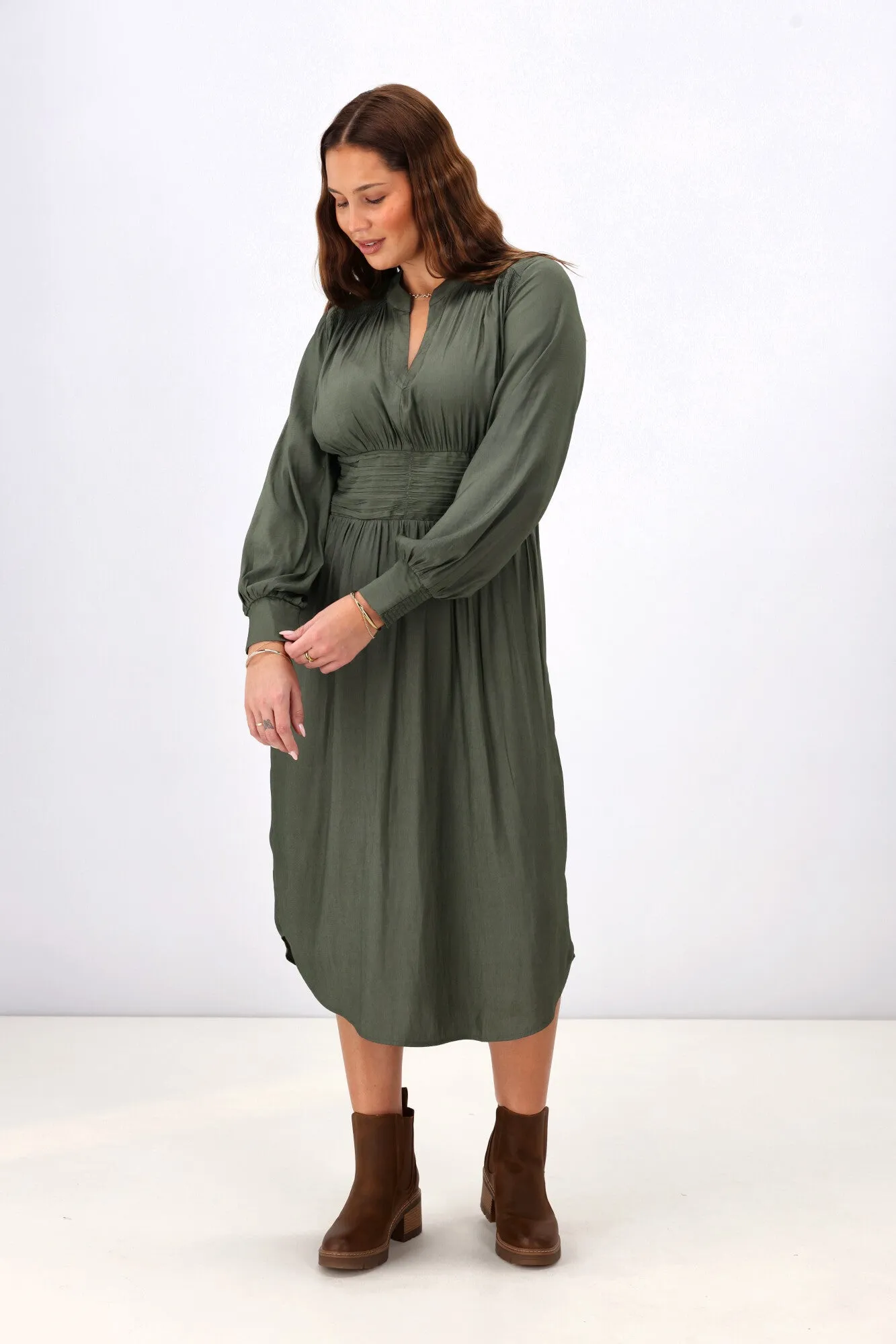 Gloss the Label Ellery Shirred Detail Dress Olive