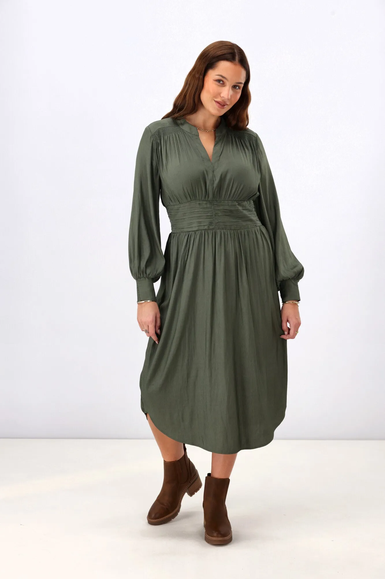 Gloss the Label Ellery Shirred Detail Dress Olive