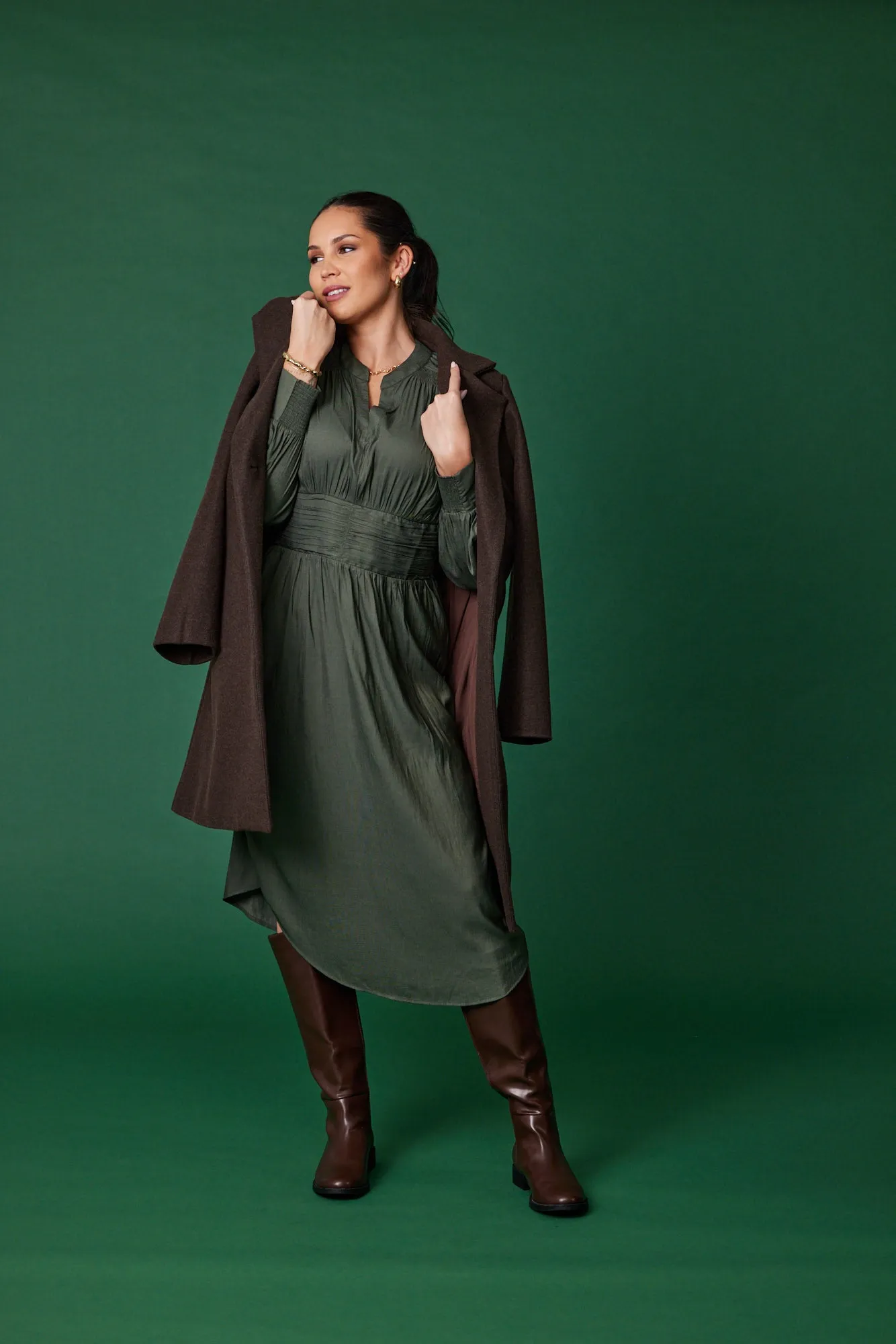 Gloss the Label Ellery Shirred Detail Dress Olive