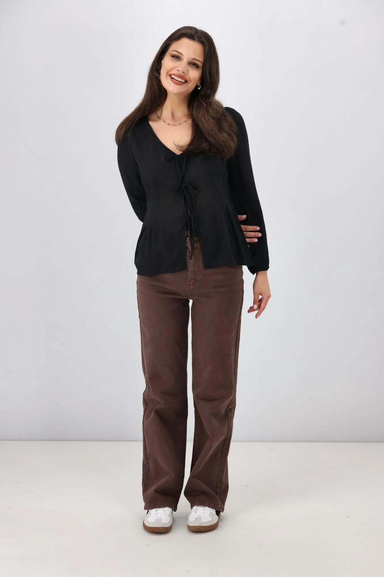 Gloss The Label Morgana Tie Front Top Black