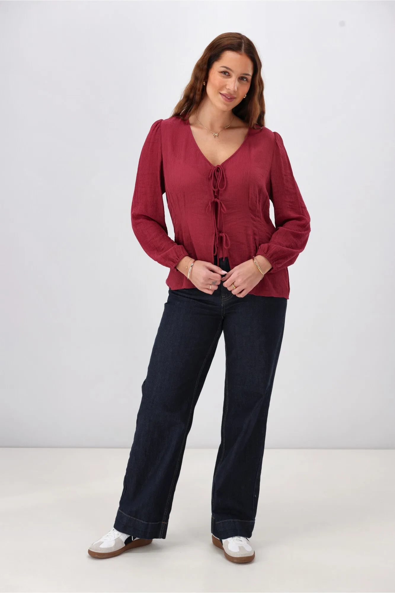 Gloss The Label Morgana Tie Front Top Merlot