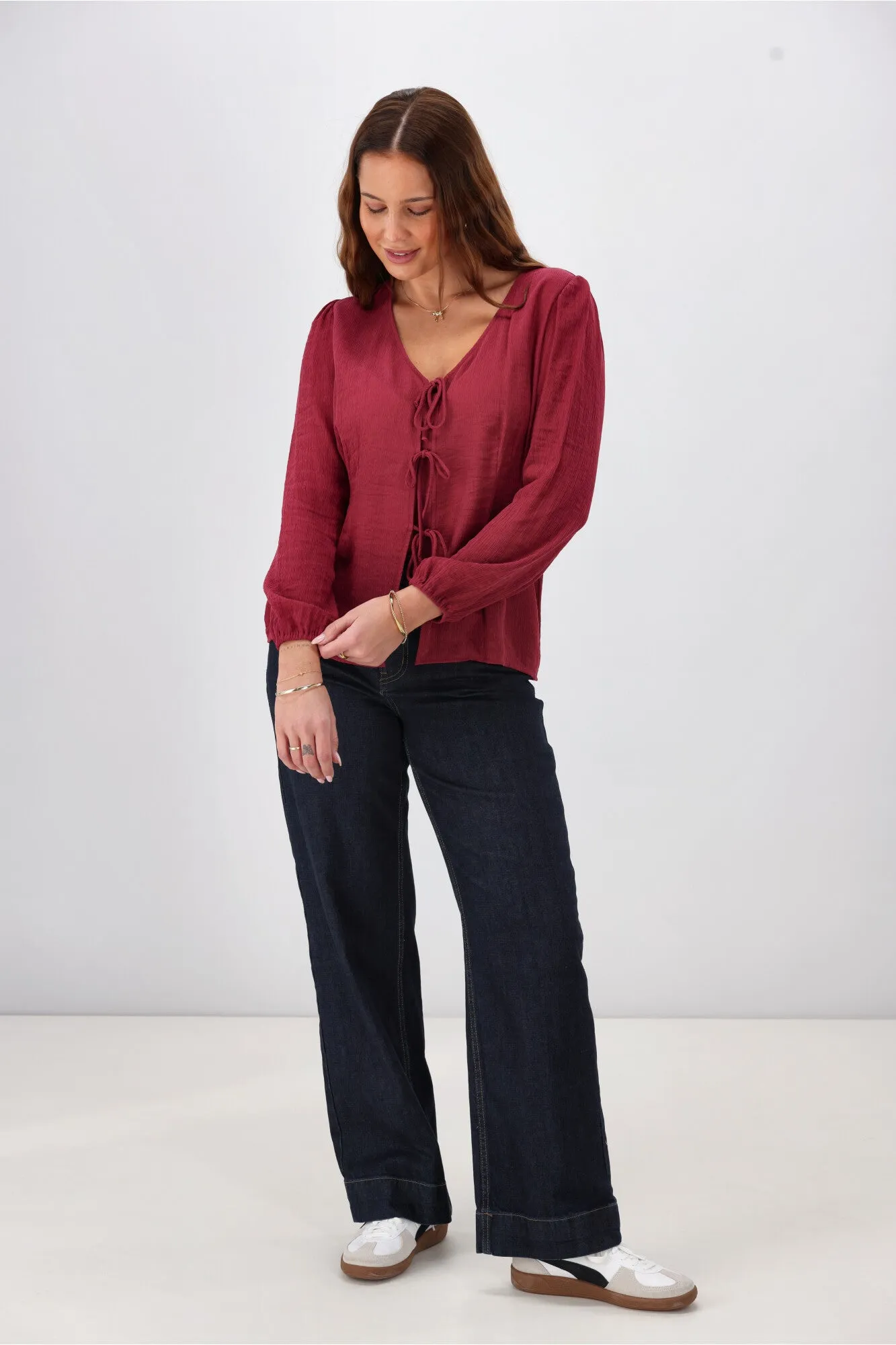 Gloss The Label Morgana Tie Front Top Merlot