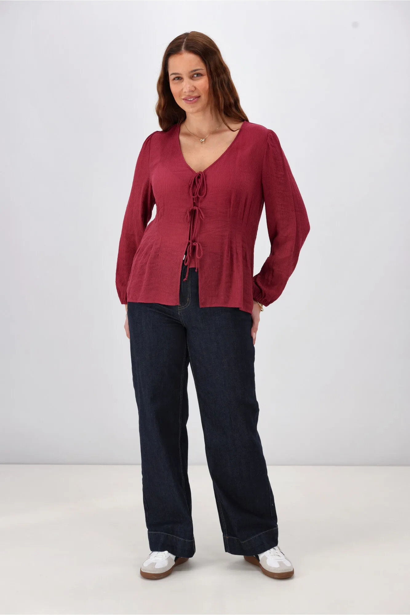 Gloss The Label Morgana Tie Front Top Merlot