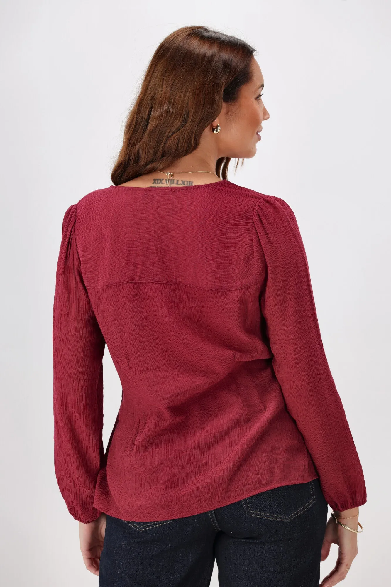 Gloss The Label Morgana Tie Front Top Merlot