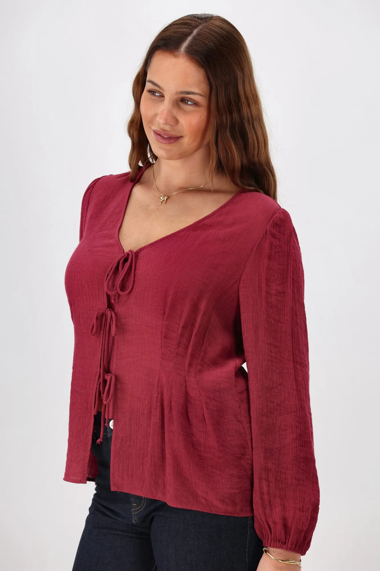 Gloss The Label Morgana Tie Front Top Merlot
