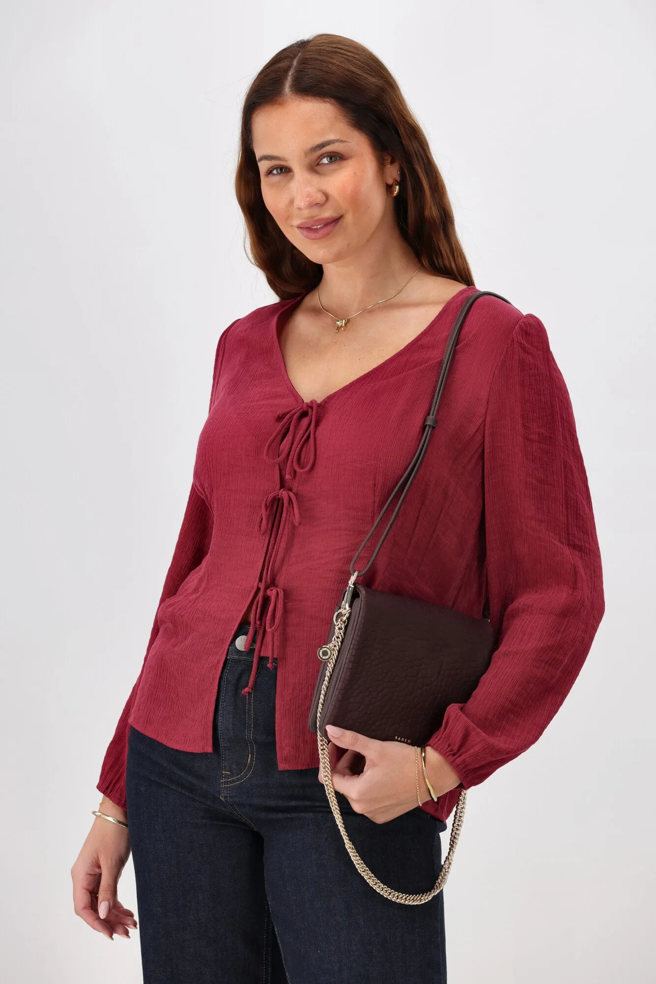Gloss The Label Morgana Tie Front Top Merlot