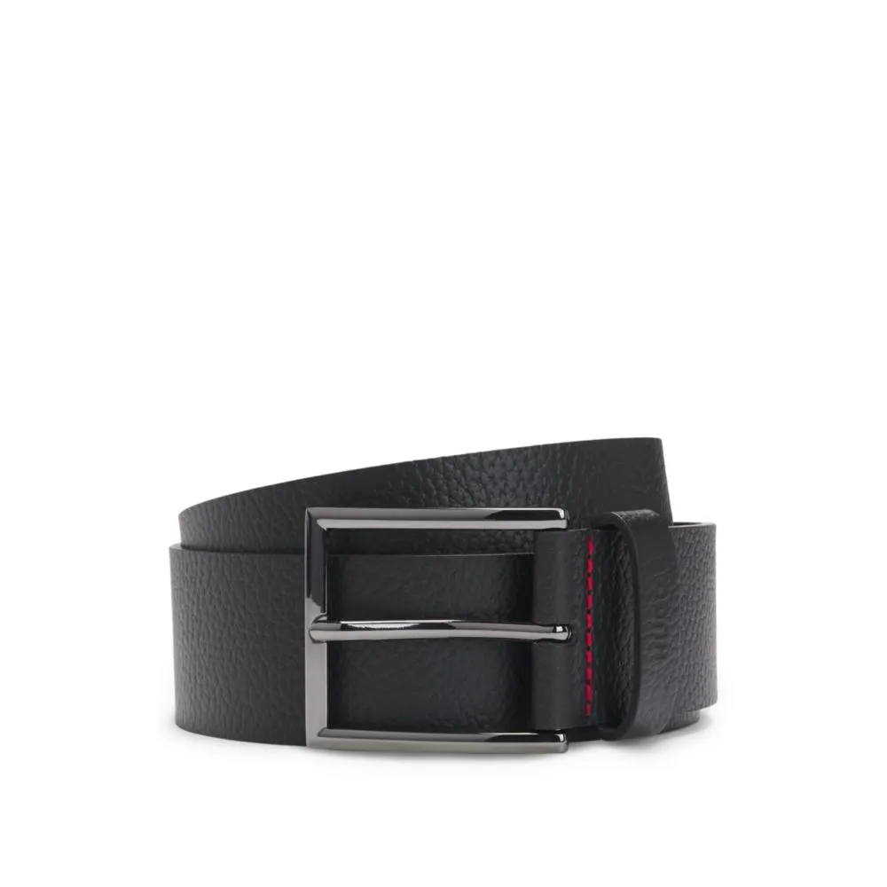 Grained-leather belt with branded keeper