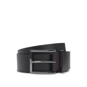 Grained-leather belt with branded keeper