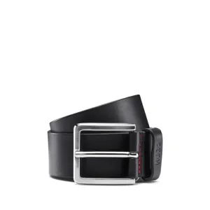 Grainy embossed-leather belt with brushed metal hardware