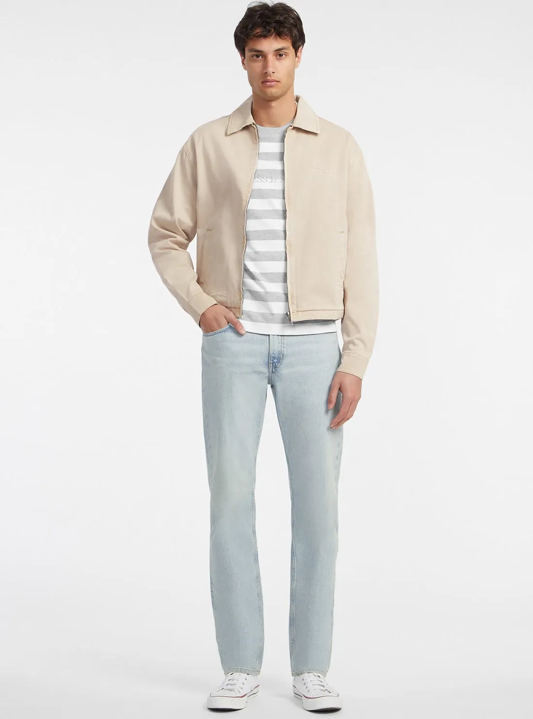 Guess Jeans White Grey Striped T-Shirt Guess