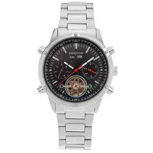 Heritor Automatic Wilhelm Semi-Skeleton Bracelet Watch w/Day/Date - Silver/Black