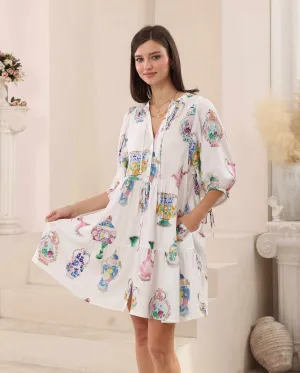 Iris Maxi Emma Mini Dress with V Neck Buttons Pockets - Athena