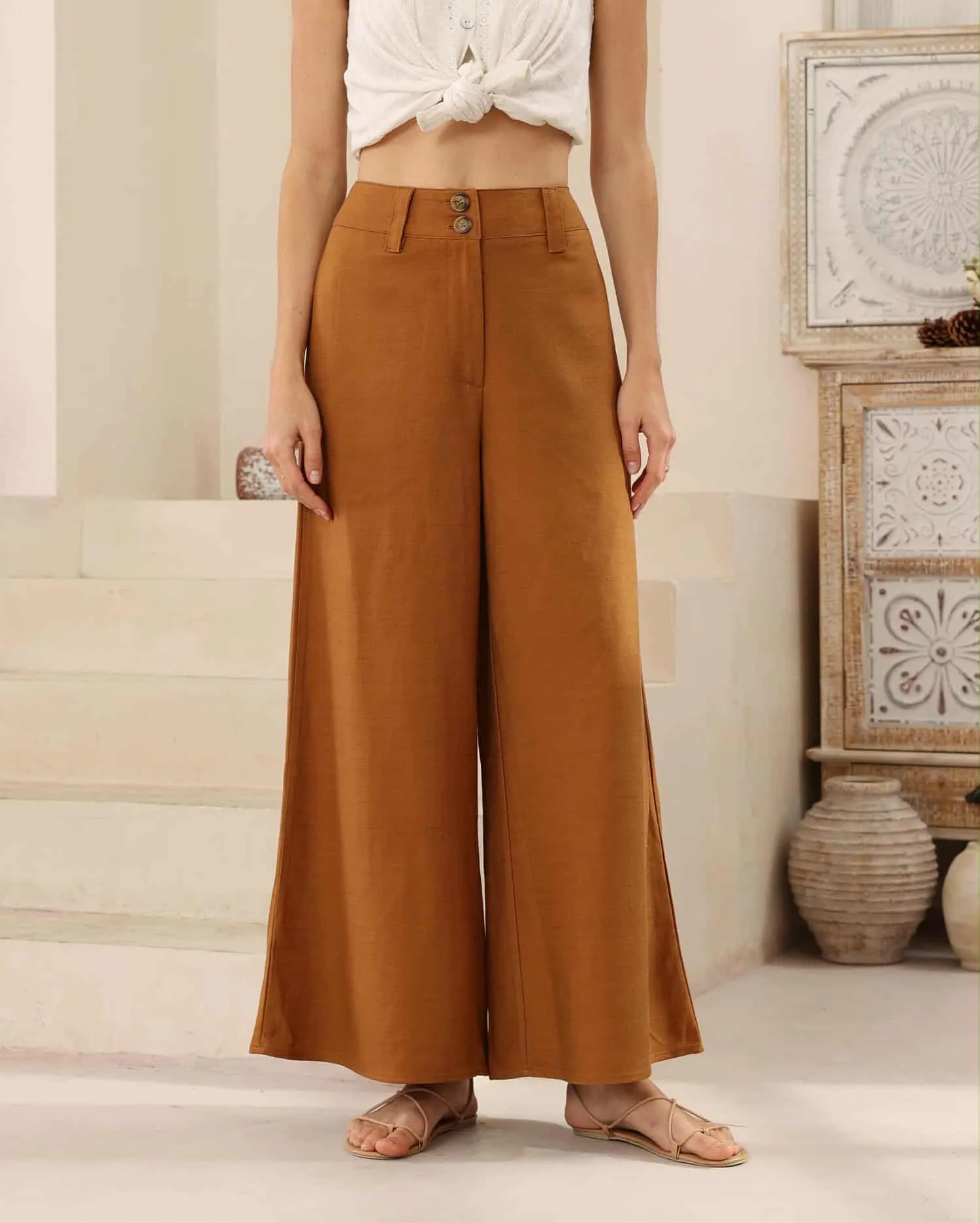 Iris Maxi Joplin Silk Linen Pants - Vintage Mustard
