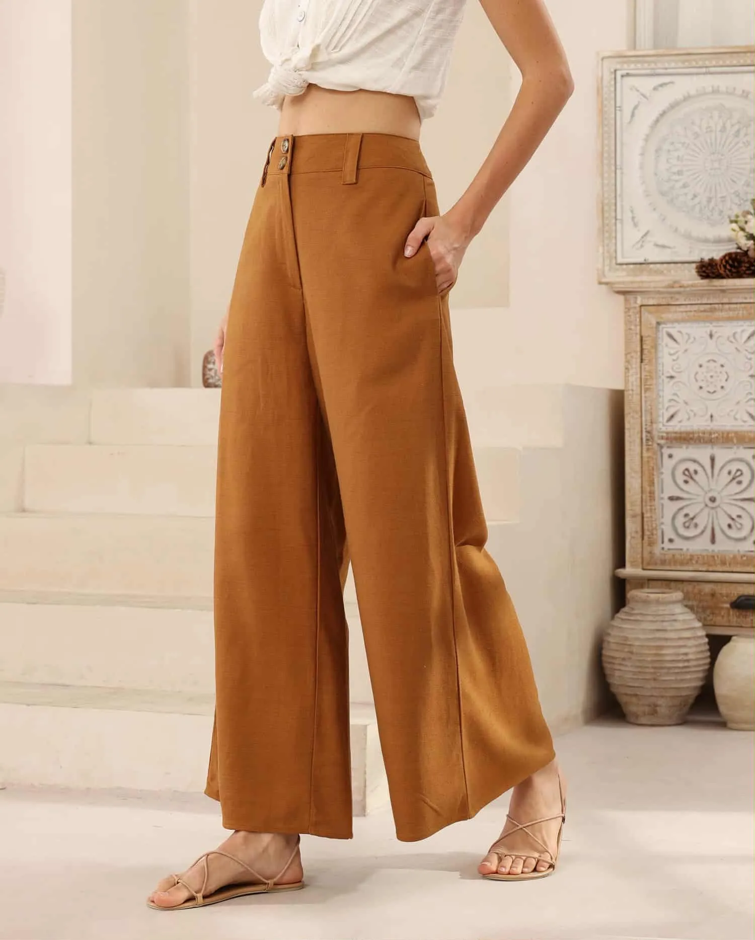 Iris Maxi Joplin Silk Linen Pants - Vintage Mustard