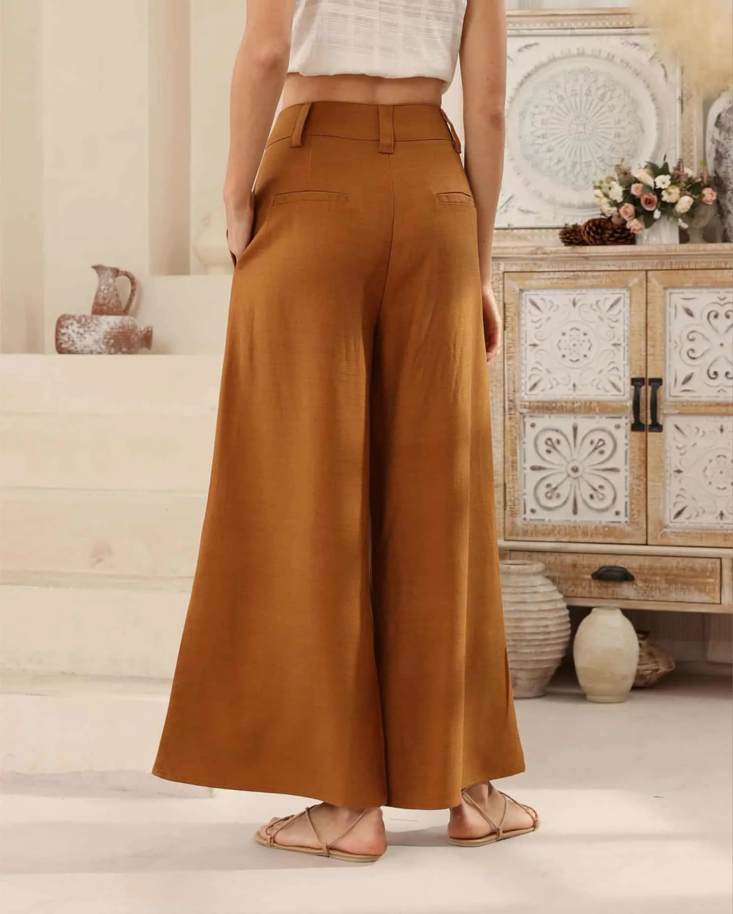 Iris Maxi Joplin Silk Linen Pants - Vintage Mustard