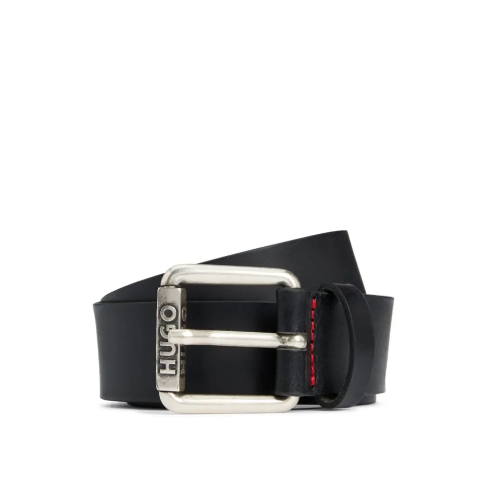 Italian-leather belt with logo roller buckle