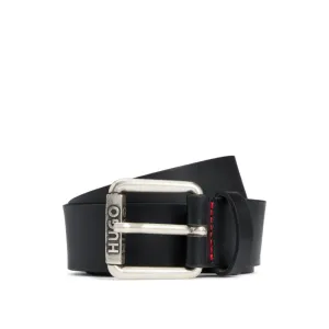 Italian-leather belt with logo roller buckle